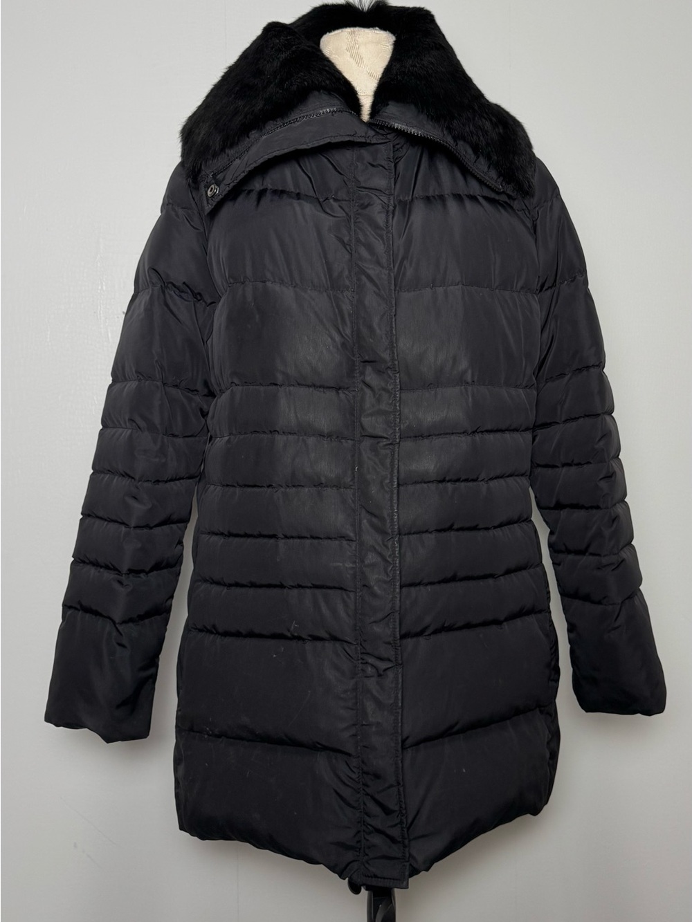 Hilary Radley Duvet Goose Down Puffer Coat Genuine Fur Collar Black L